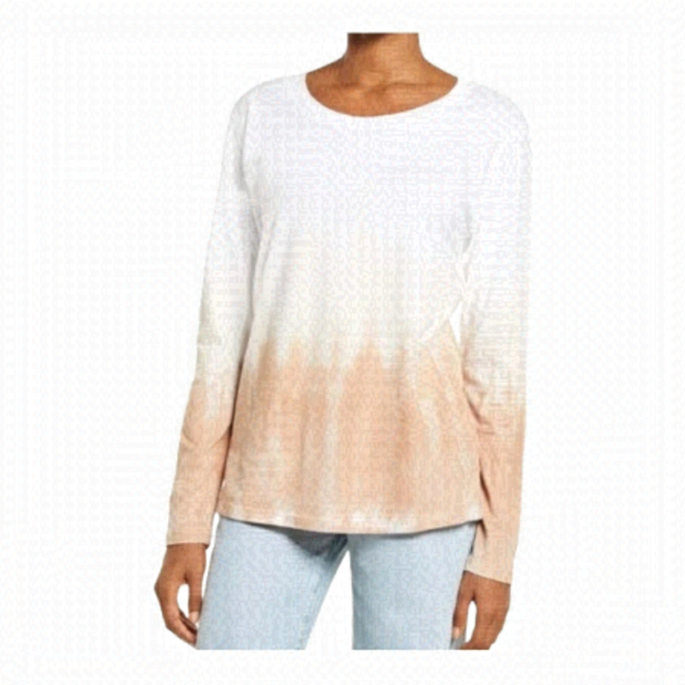 TREASURE & Bond Nordstrom Dip Tie Dye White Tan Ombré Long Sleeve Shirt Size S